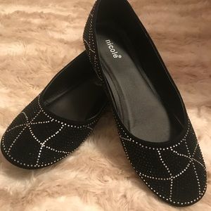 Nicole Black and White Rhinestone Flats